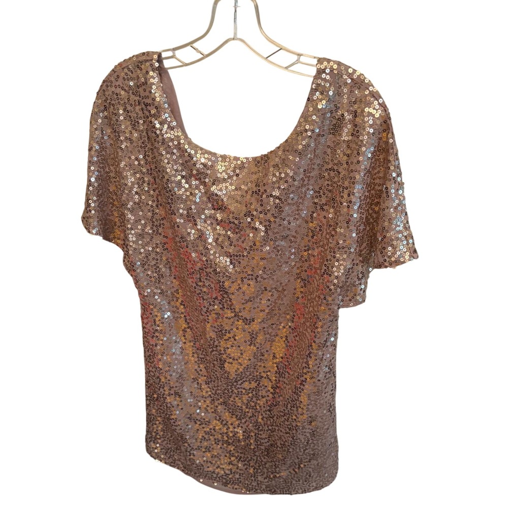 Lulus Rose Gold Sequin‎ V-Back Short Sleeve Party Blouse Top XS LT22559L